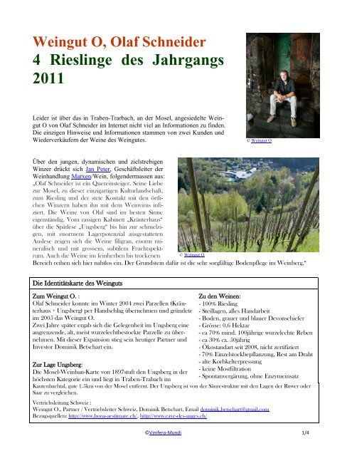 Weingut O, Olaf Schneider und seine Rieslinge ... - vinifera-mundi.ch