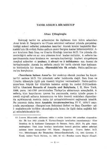 Altan Çilingiroğlu, Tanrı Asur'a Bir Mektup, s. 1-26.