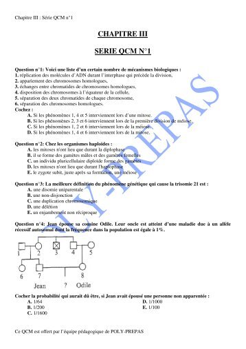 CHAPITRE III SERIE QCM NÂ°1 - Poly-Prepas