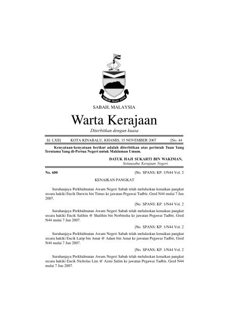 Warta Kerajaan - Sabah