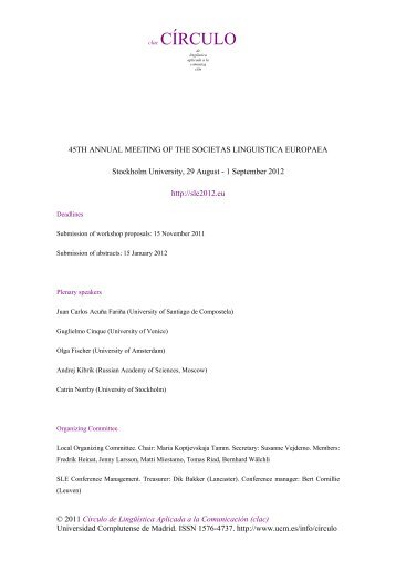 Stockholm 2012 45th Annual Meeting of the Societas Linguistica ...