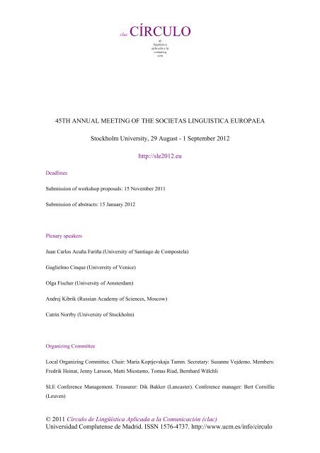 Stockholm 2012 45th Annual Meeting of the Societas Linguistica ...