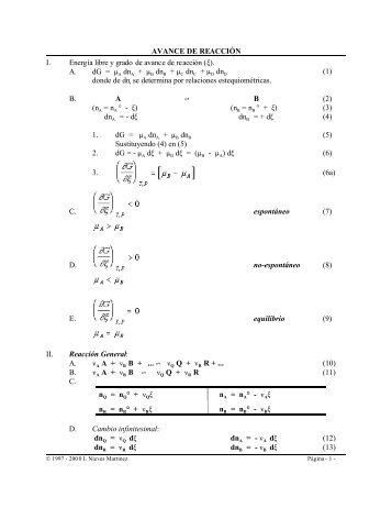 AVANCE DE REACCIÓN I. Energía libre y grado de avance de ...
