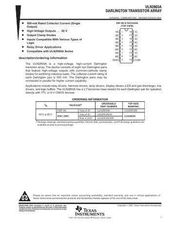 ULN2803A DARLINGTON TRANSISTOR ARRAY - Datasheet Catalog