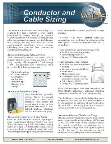 Conductor and Cable Sizing - by Dolphins Software