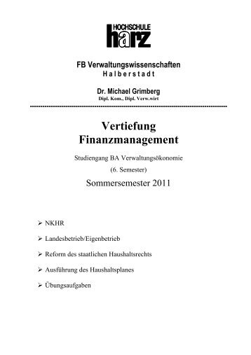Vertiefung Finanzmanagement - Dr. Michael Grimberg