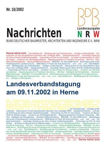 BDB-Zeitschrft 10/02 Umschlag - Bund deutscher Baumeister NRW