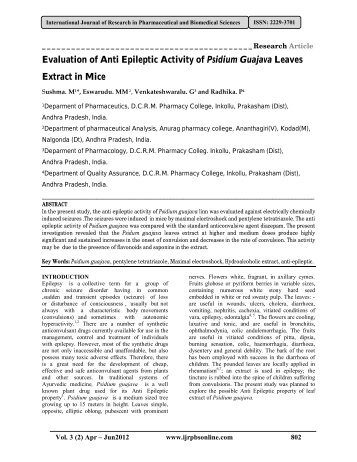 Evaluation of Anti Epileptic Activity of Psidium Guajava Leaves ...