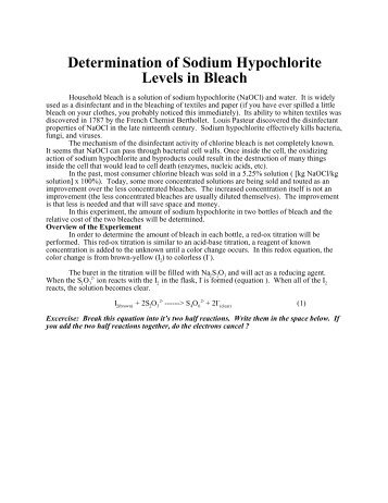 Determination of Sodium Hypochlorite Levels in Bleach - OKBU.net