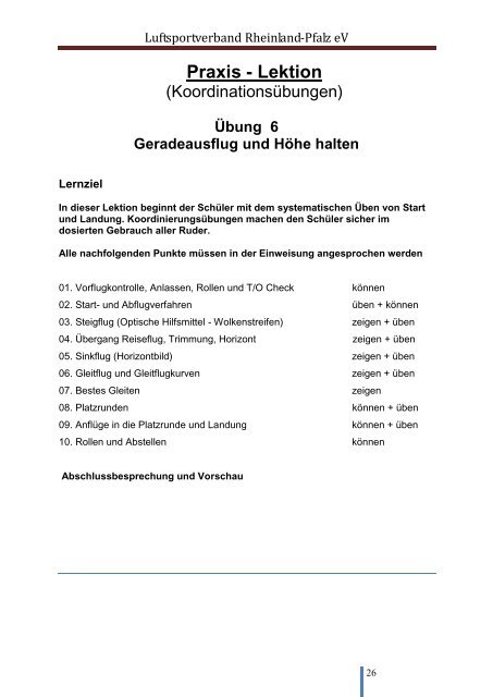 Praxis - Lektion - Luftsportverband Rheinland-Pfalz eV