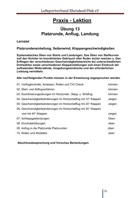 Praxis - Lektion - Luftsportverband Rheinland-Pfalz eV