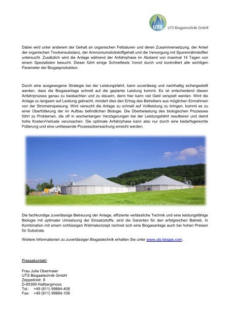 Biogasanlage Söhnergy - UTS Biogas