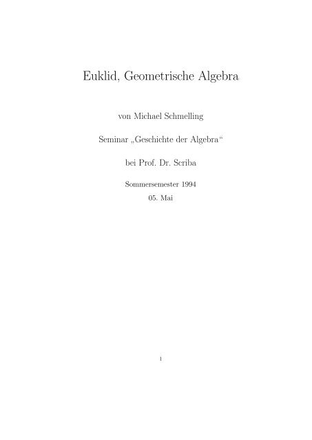 Euklid, Geometrische Algebra