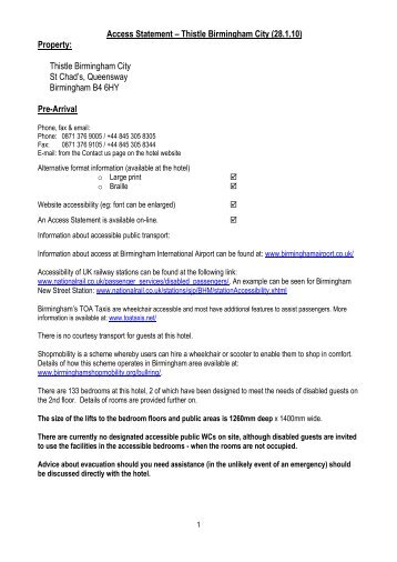 Access Statement – Thistle Birmingham City (28.1.10 ... - Thistle Hotels