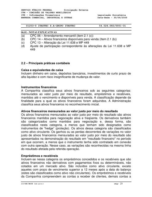 ITR - 2Âº Trimestre de 2009 - Itautec