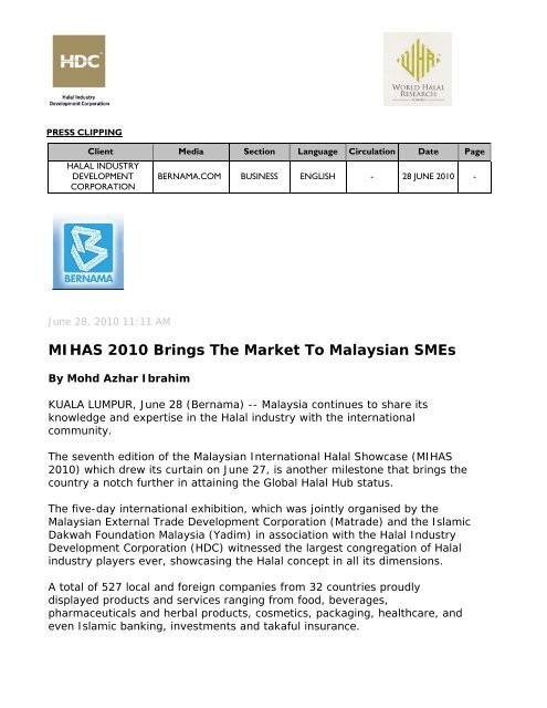 MIHAS 2010 Brings The Market To Malaysian SMEs - Halal Industry ...