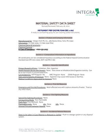 Instrument Prep Enzyme Spray MSDS