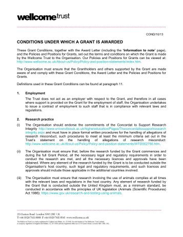 Grant Conditions - Wellcome Trust