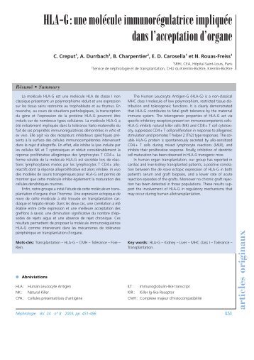 HLA-G: une molécule immunorégulatrice impliquée dans l ...