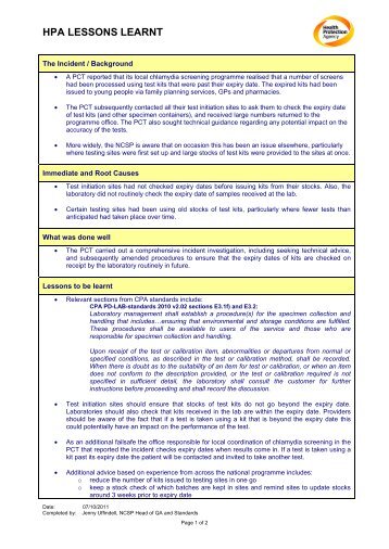 Expired test kits - NCSP