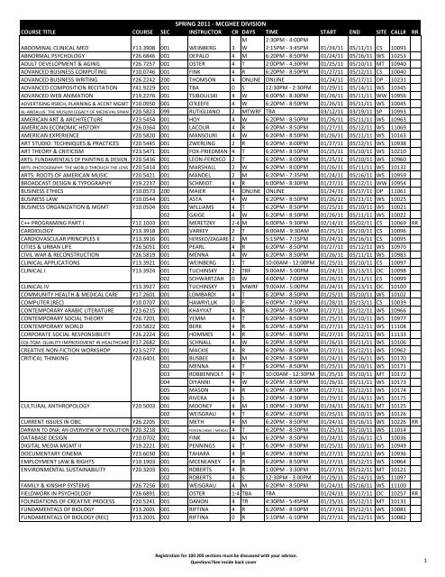 course schedule - School of Continuing and Professional Studies ...