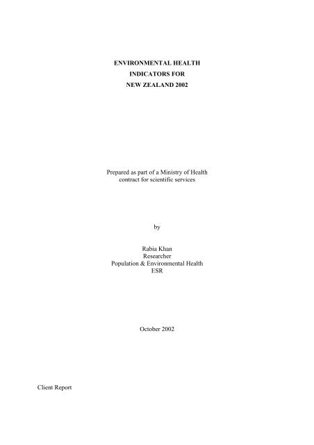 environmental health indicators for new zealand: feasibility study
