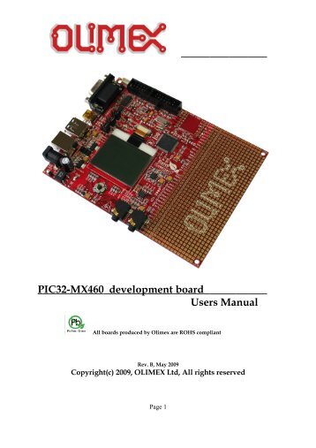 PIC32-MX460 development board for PIC32MX460F512 - Olimex