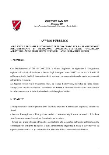 Programma Regionale di Azioni e Iniziative a favore degli Immigrati