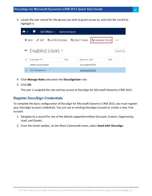 DocuSign for Microsoft Dynamics 2013 Quick Start Guide