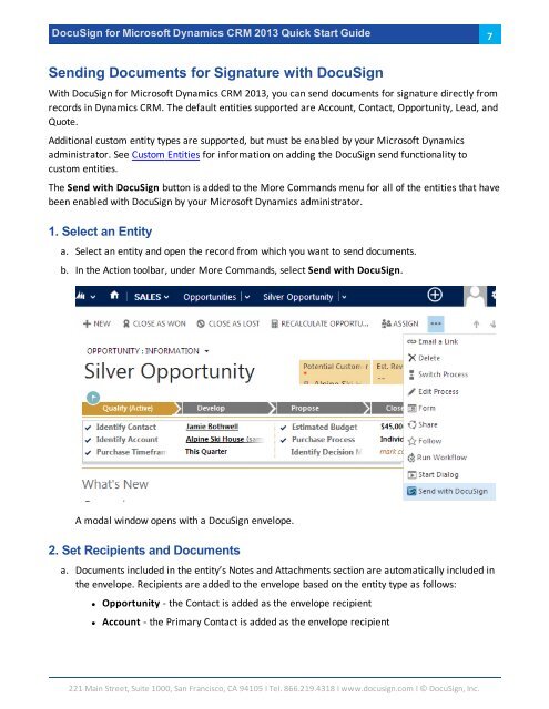 DocuSign for Microsoft Dynamics 2013 Quick Start Guide