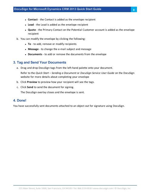 DocuSign for Microsoft Dynamics 2013 Quick Start Guide
