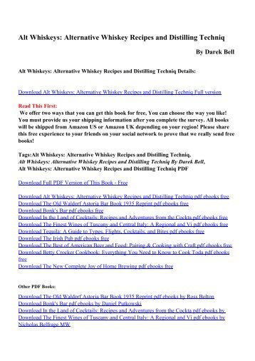 Alternative Whiskey Recipes and Distilling Techniq pdf ebooks by