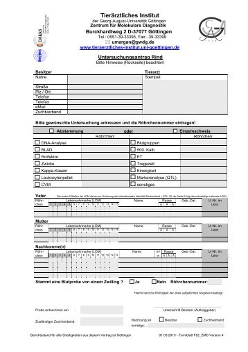Untersuchungsantrag Tierärztliches Institut