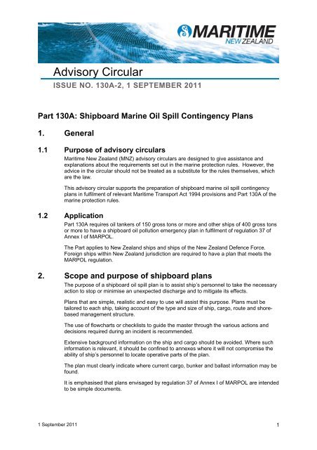 Advisory Circular, Issue 130A-2, 2011 - Maritime New Zealand