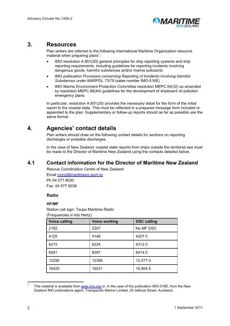 Advisory Circular, Issue 130A-2, 2011 - Maritime New Zealand