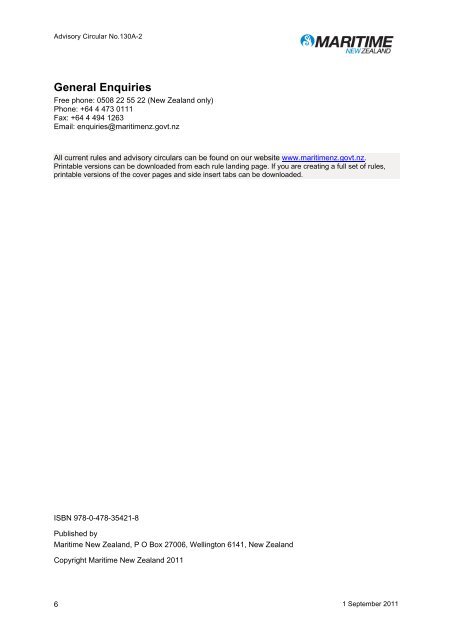 Advisory Circular, Issue 130A-2, 2011 - Maritime New Zealand