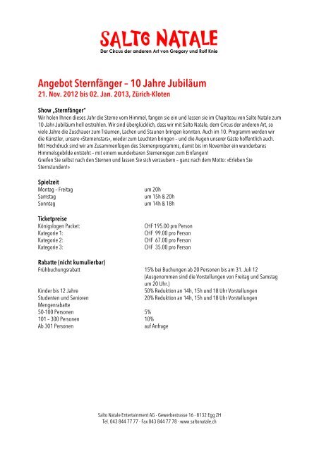 Angebot Sternfänger – 10 Jahre Jubiläum - Salto Natale