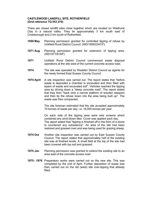 CASTLEWOOD LANDFILL SITE, ROTHERFIELD - East Sussex ...