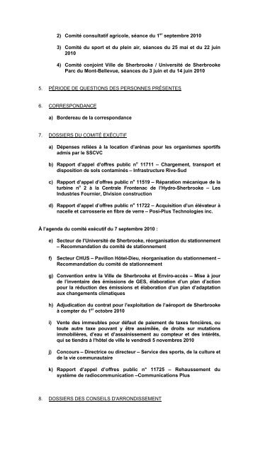 7 septembre - sÃ©ance ordinaire (PDF - 70 Ko) - Ville de Sherbrooke