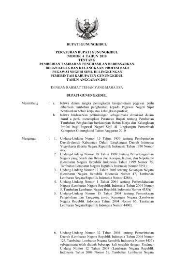 Perbup Nomor 4 Tahun 2010 tentang Pemberian ... - Gunungkidul