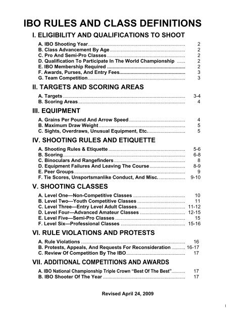 IBO RULES And CLASS DEFINITIONS SLO 3D Archery IBO RULES And CLASS DEFINITIONS SLO 3D Archery