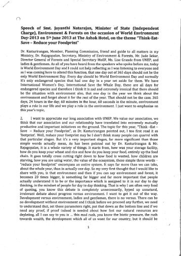 Text of Hon'ble Minister's Speech - Ministry of Environment and ...