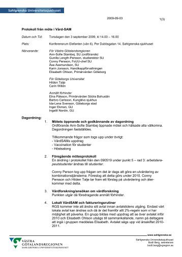 Protokoll från möte i Vård-SAM Dagordning - Sahlgrenska ...