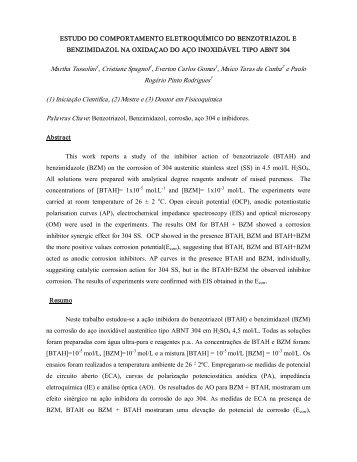 estudo do comportamento eletroquímico do benzotriazol e ...