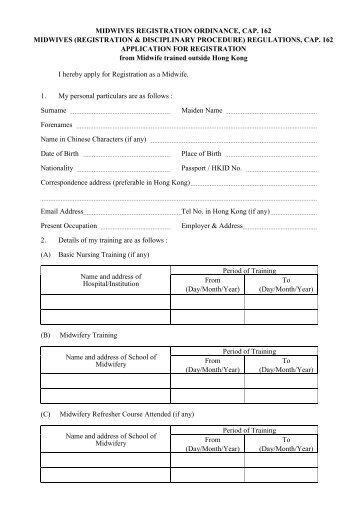 Application for Registration from Midwife trained outside Hong Kong