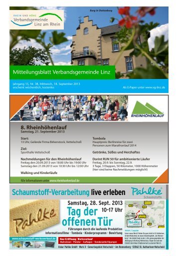 Ausgabe Nr. 38 vom 18.09.2013 - Verbandsgemeinde Linz