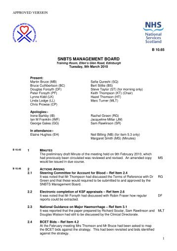 snbts management board - Scottish National Blood Transfusion ...