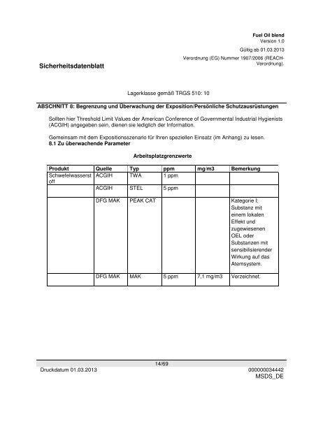 Sicherheitsdatenblatt