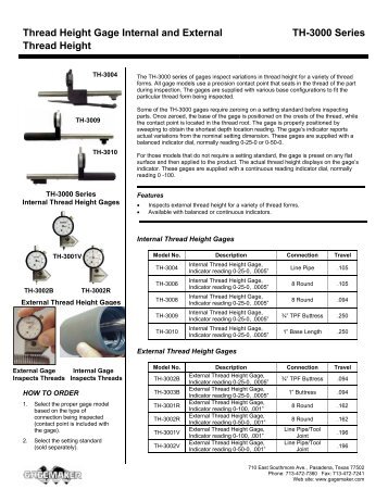 Thread Height Gage Internal and External Thread ... - Gagemaker