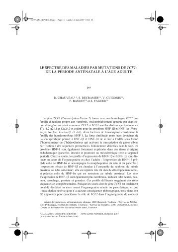 LE SPECTRE DES MALADIES PAR MUTATIONS DE TCF2 : DE LA ...